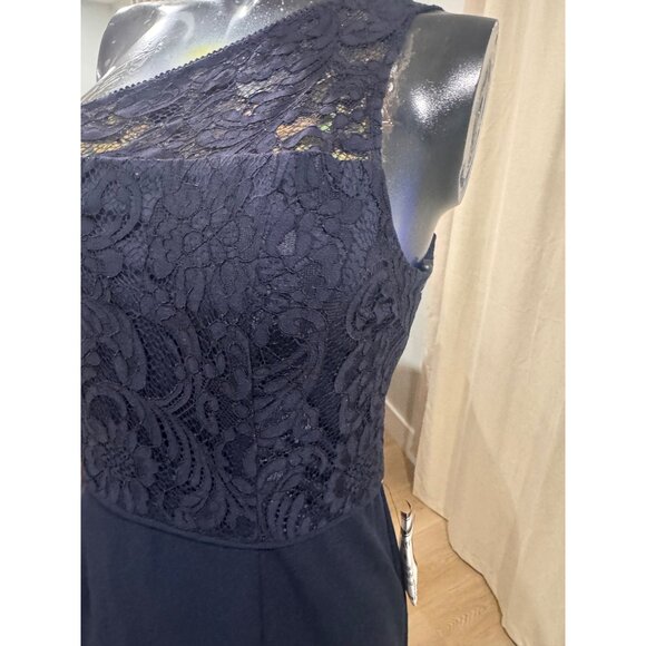 Adrianna Papell Midnight Lace Crepe Gown One-Shoulder Size 2 Formal Dress With S - Picture 7 of 7